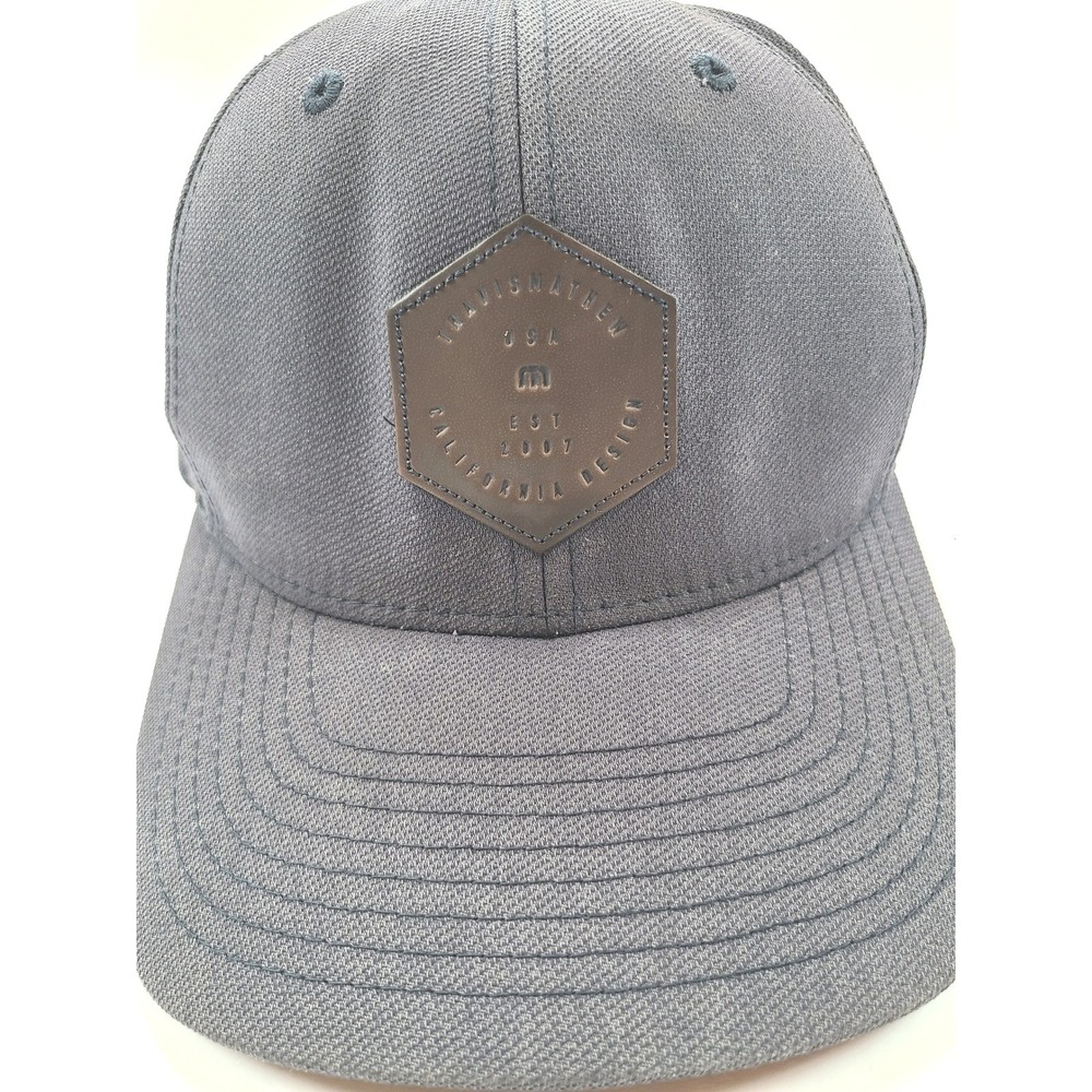 TravisMathew Flexfit Baseball Cap L XL Navy Blue Hexagon Logo Est 2007